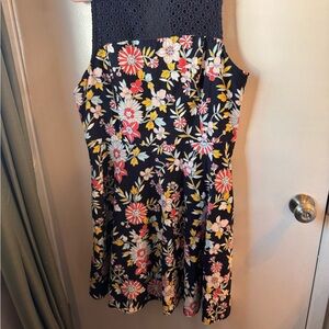 Moulinette Soeurs by Antropologie Floral black Fit & Flare Dress w/Eyelet Bodice